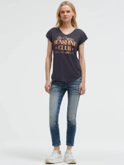 Ärmelloses Shirt mit V-Ausschnitt und Wording Print charcoal mist