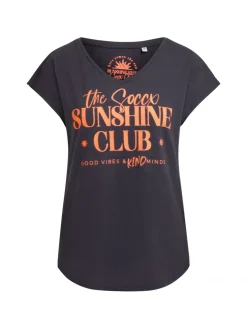 Ärmelloses Shirt mit V-Ausschnitt und Wording Print charcoal mist