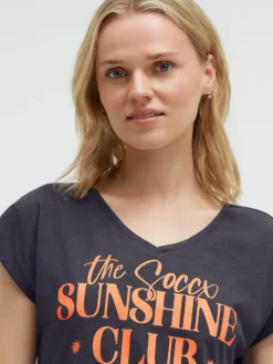 Ärmelloses Shirt mit V-Ausschnitt und Wording Print charcoal mist