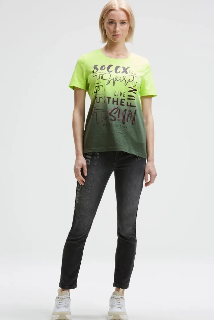 Rundhalsshirt Dip Dye mit Glitter Print electric lemon | S