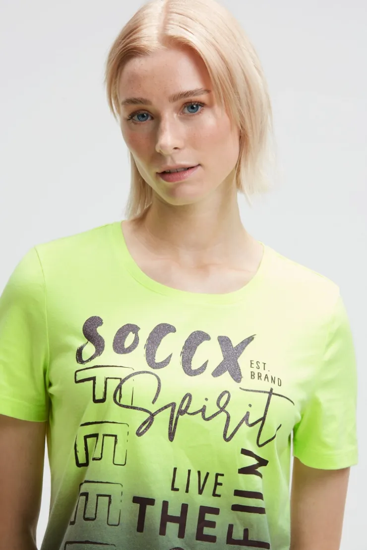 Rundhalsshirt Dip Dye mit Glitter Print electric lemon | S