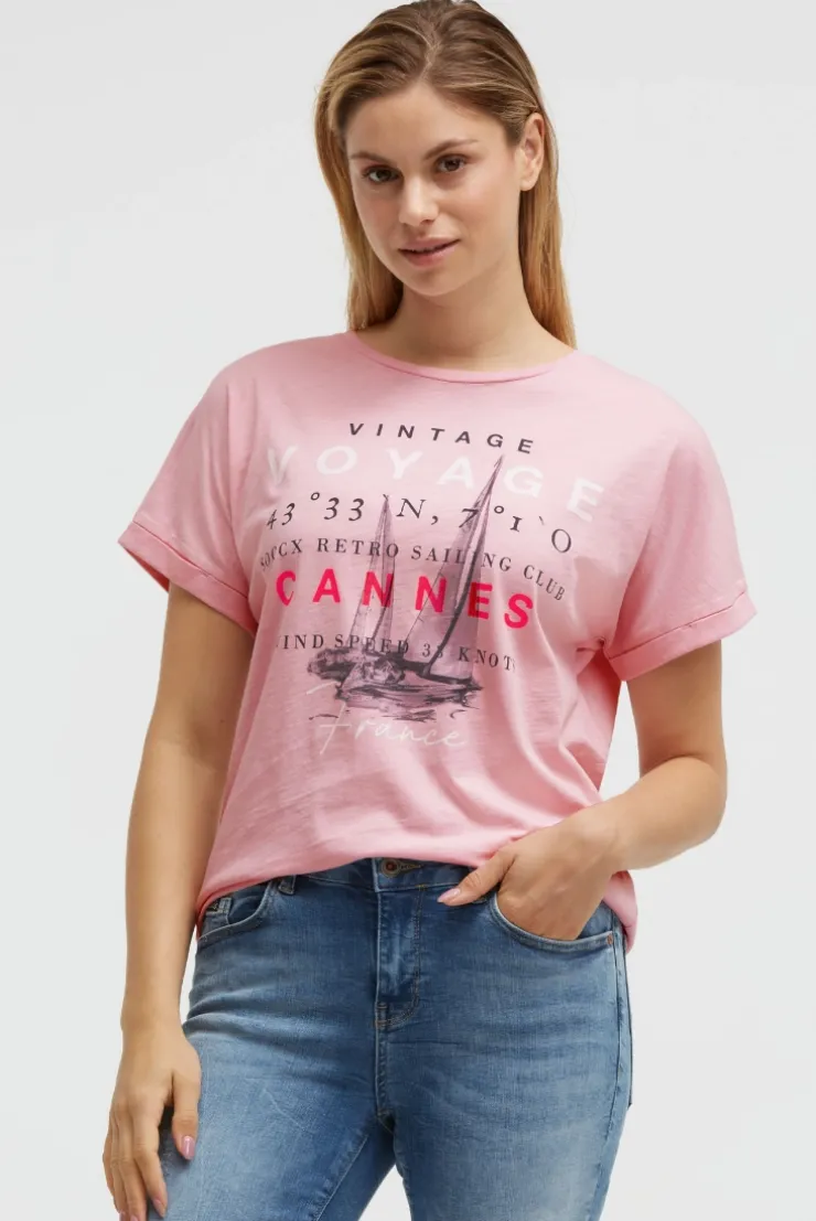 Rundhalsshirt mit Label Print french rose