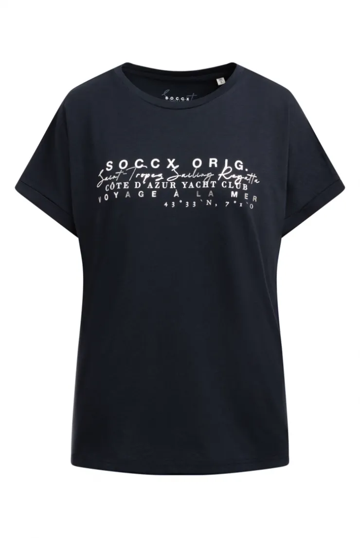 Rundhalsshirt mit Label Print blue navy