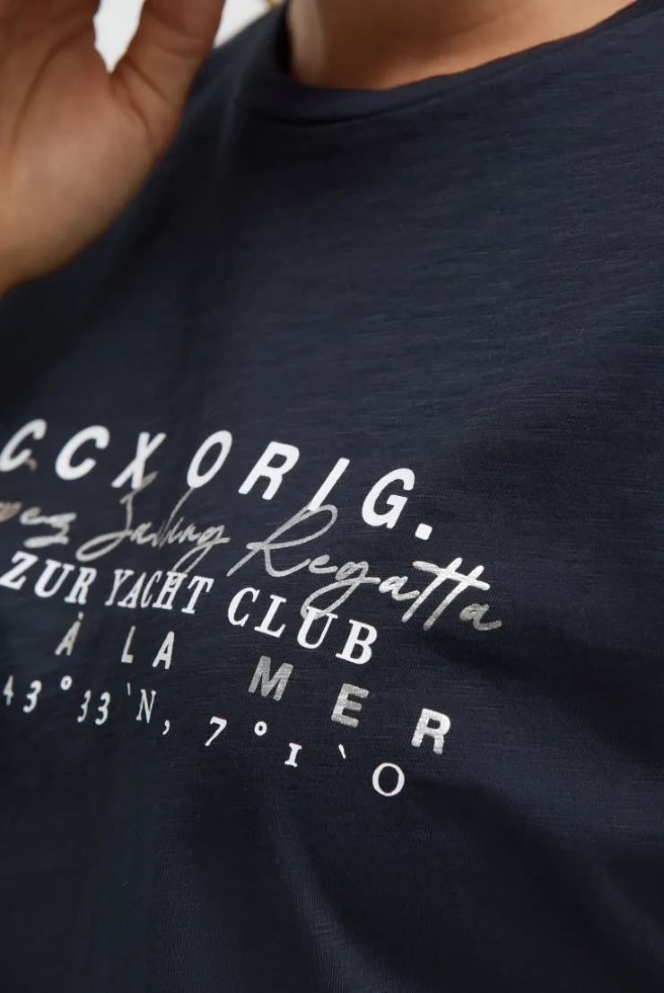 Rundhalsshirt mit Label Print blue navy