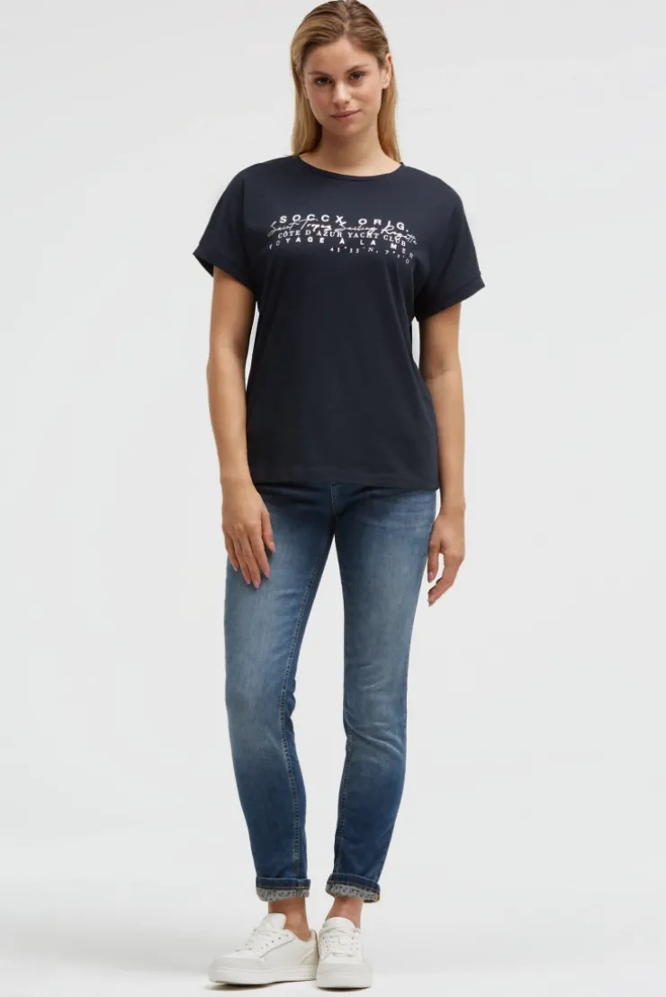 Rundhalsshirt mit Label Print blue navy