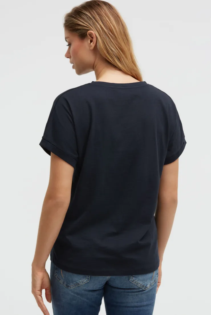 Rundhalsshirt mit Label Print blue navy