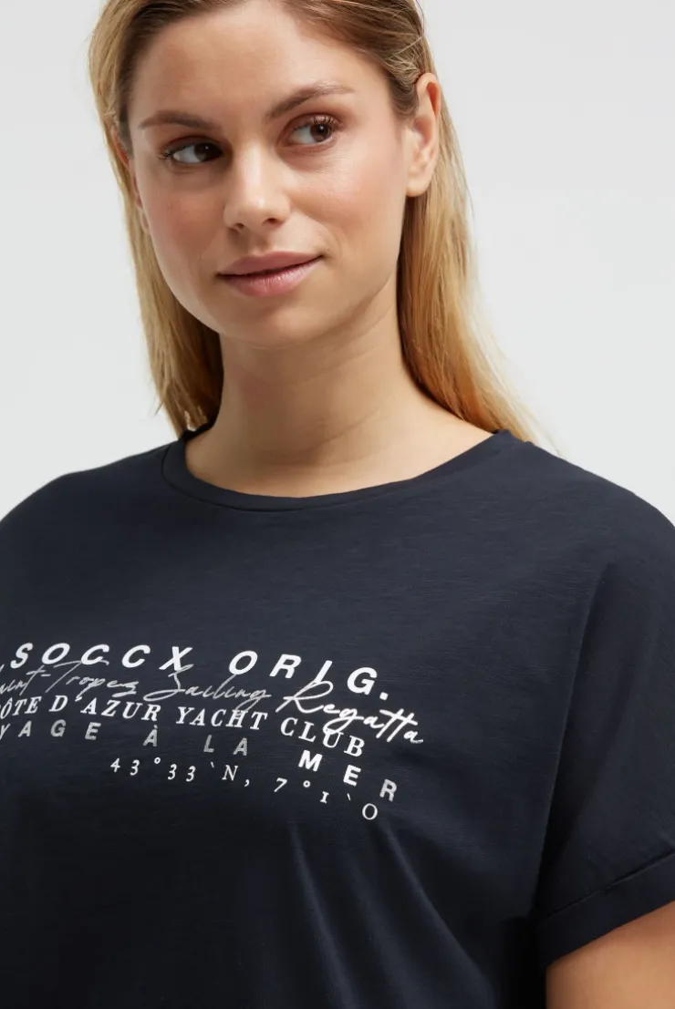 Rundhalsshirt mit Label Print blue navy