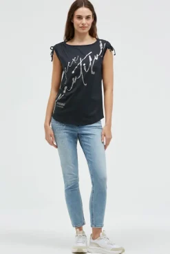 Shirt im Materialmix mit Schulterraffung blue navy