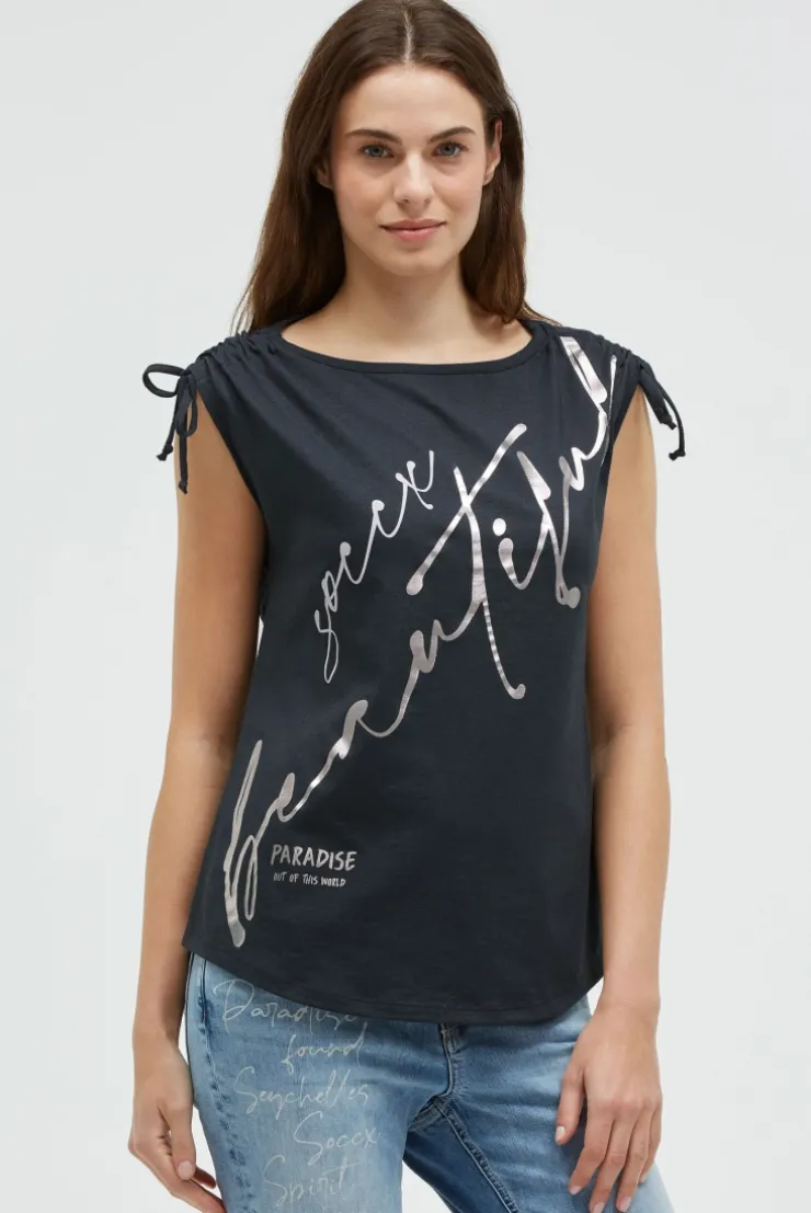 Shirt im Materialmix mit Schulterraffung blue navy