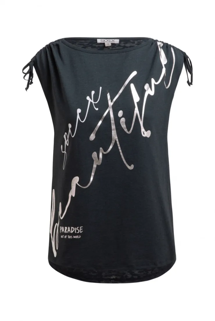 Shirt im Materialmix mit Schulterraffung blue navy