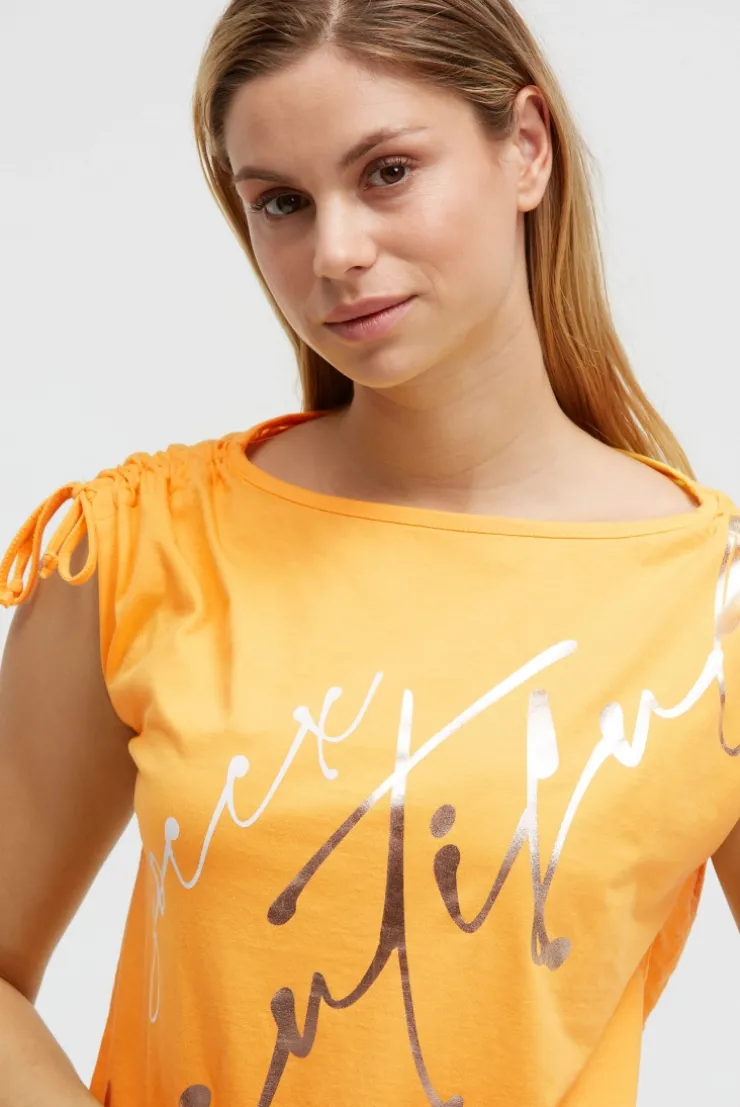 Shirt im Materialmix mit Schulterraffung fresh mango