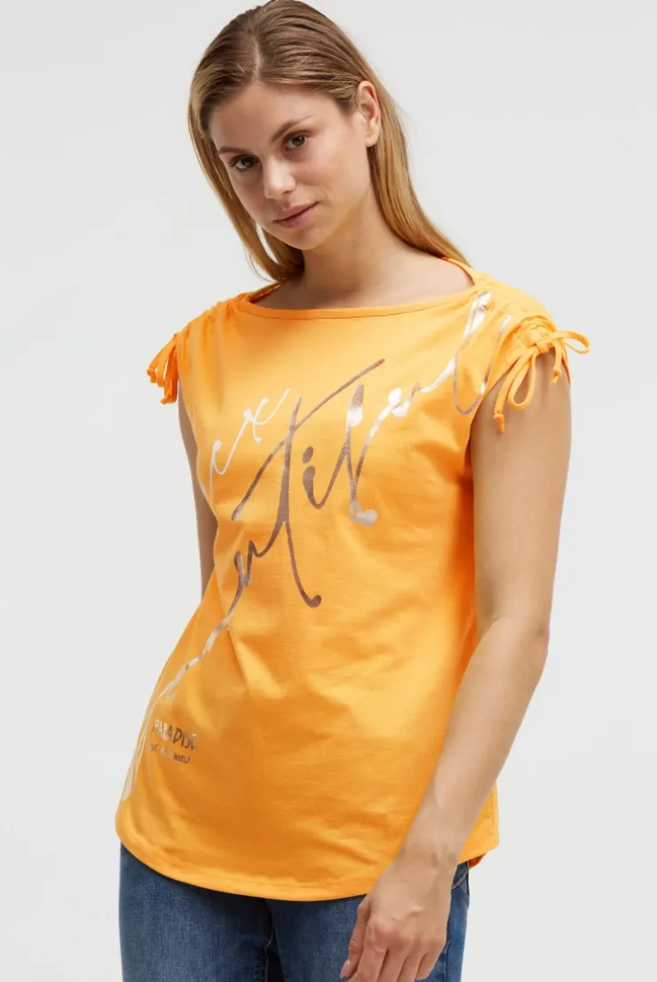 Shirt im Materialmix mit Schulterraffung fresh mango