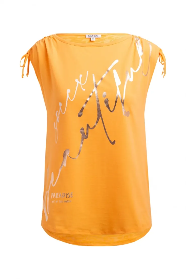 Shirt im Materialmix mit Schulterraffung fresh mango