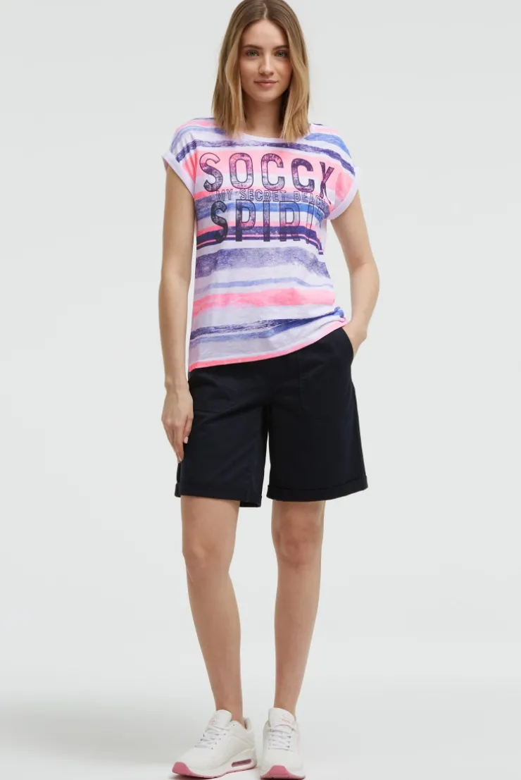 Shirt mit Logo- und Streifenprint neon pink
