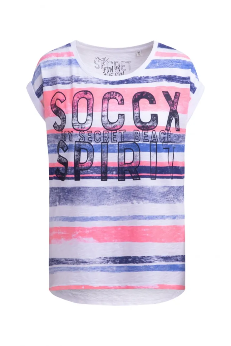 Shirt mit Logo- und Streifenprint neon pink