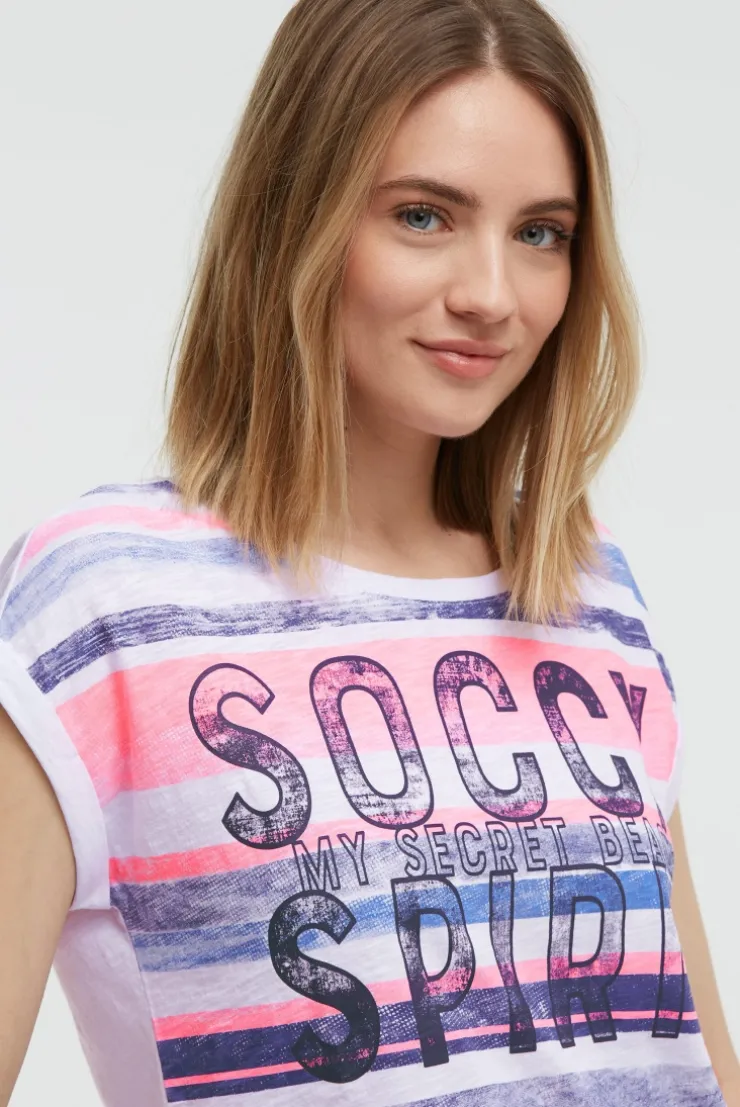 Shirt mit Logo- und Streifenprint neon pink