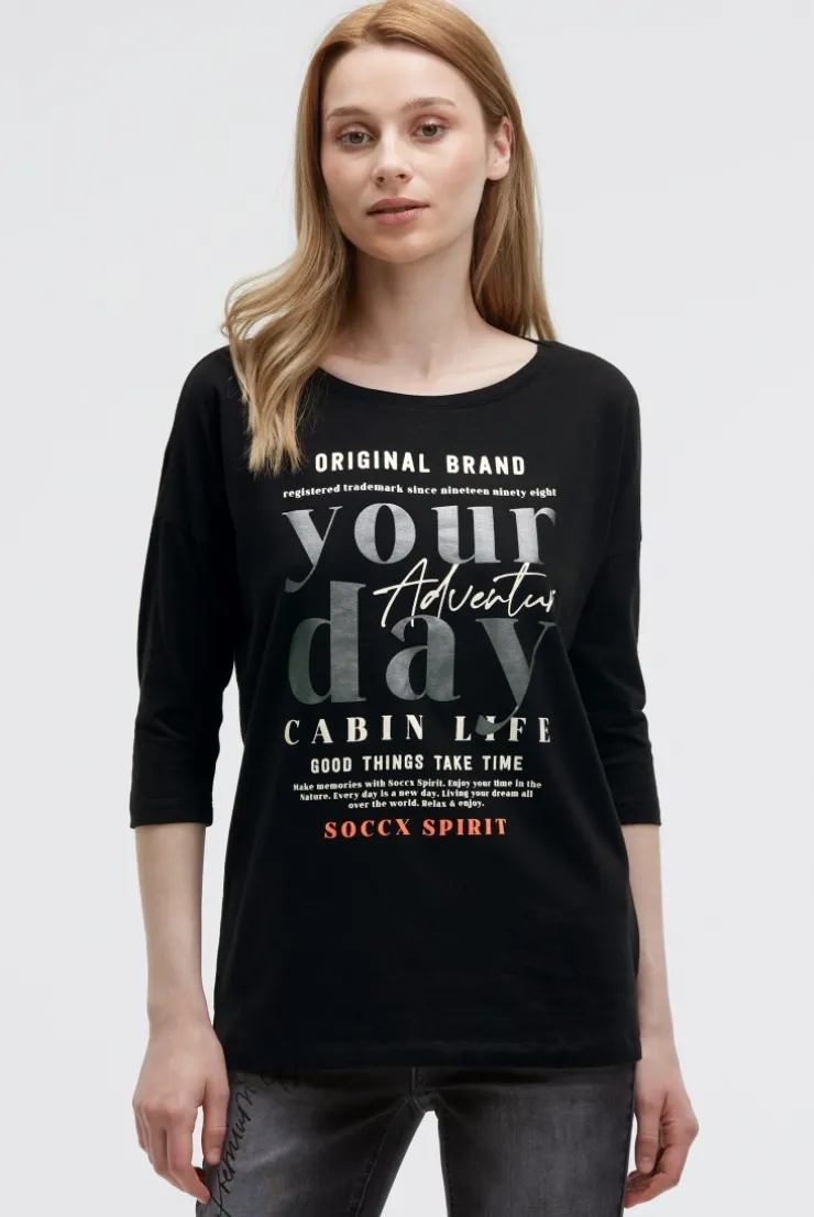Shirt mit verkürzten Ärmeln und Label Print black