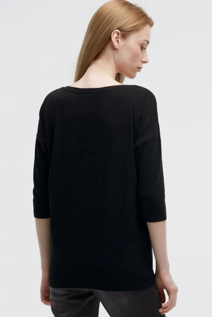 Shirt mit verkürzten Ärmeln und Label Print black