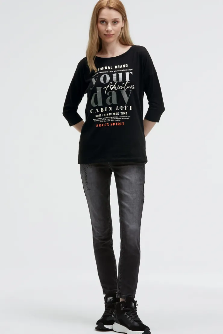 Shirt mit verkürzten Ärmeln und Label Print black