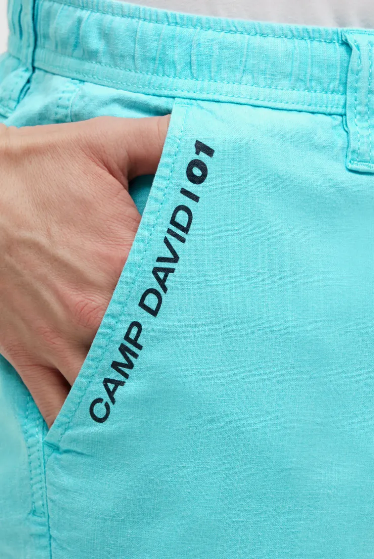 Shorts aus Leinen-Mix mit Label Print aqua