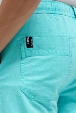 Shorts aus Leinen-Mix mit Label Print aqua