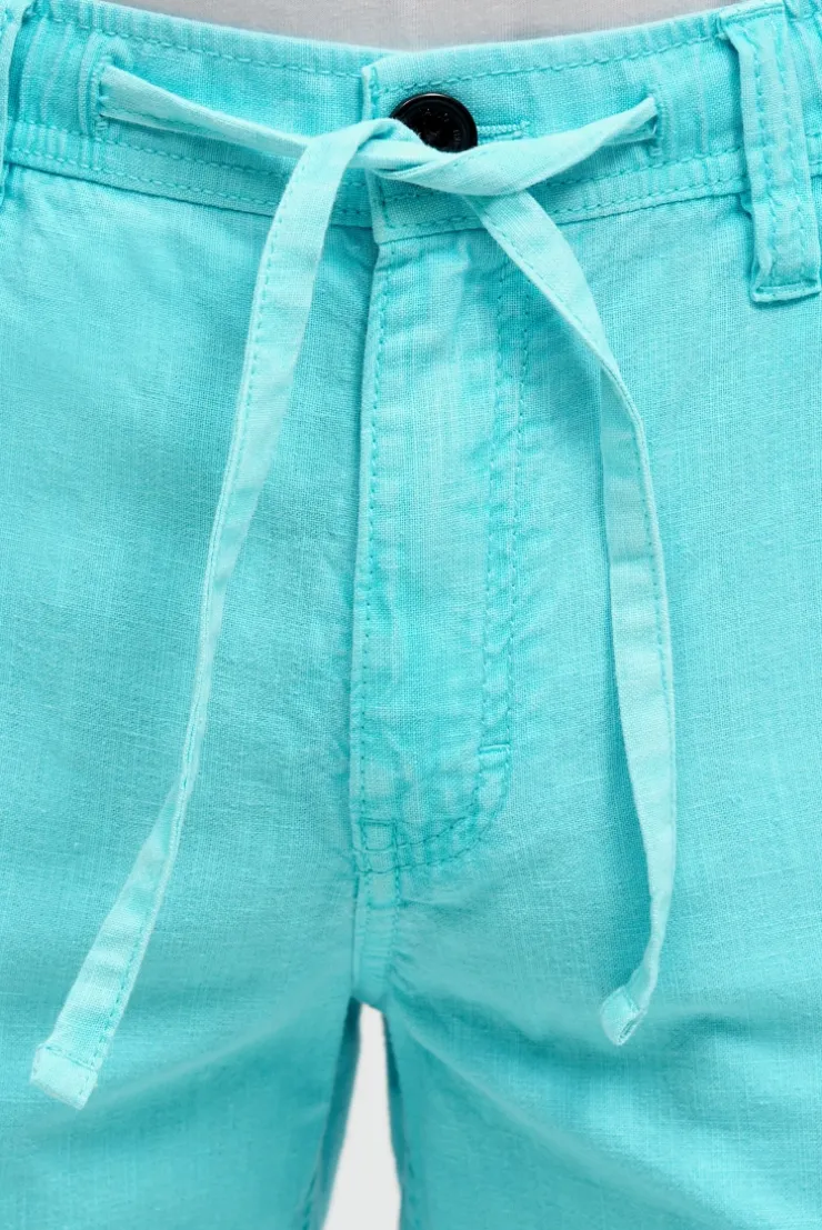 Shorts aus Leinen-Mix mit Label Print aqua