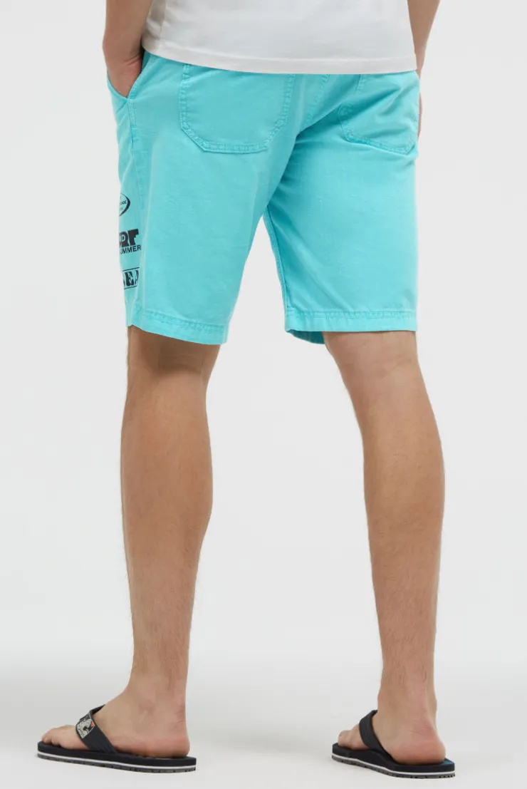 Shorts aus Leinen-Mix mit Label Print aqua