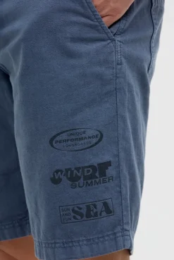 Shorts aus Leinen-Mix mit Label Print harbour blue