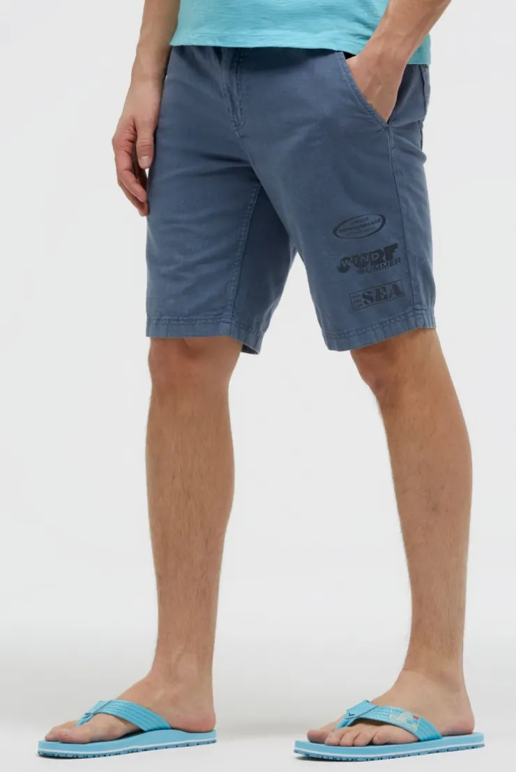 Shorts aus Leinen-Mix mit Label Print harbour blue