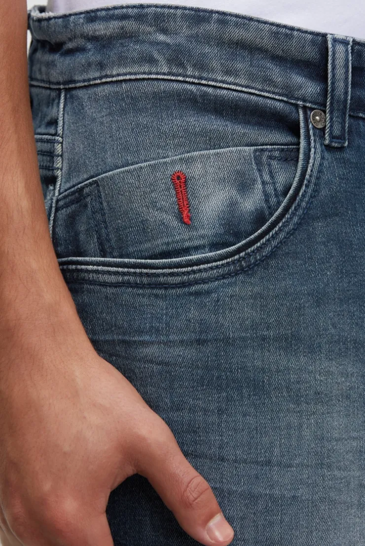 Skater Jeans RO:BI Slim Fit mid blue printed