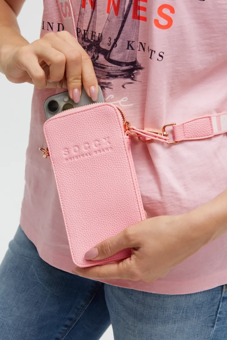 Smartphone-Tasche mit Logo und Intarsia-Webriemen french rose