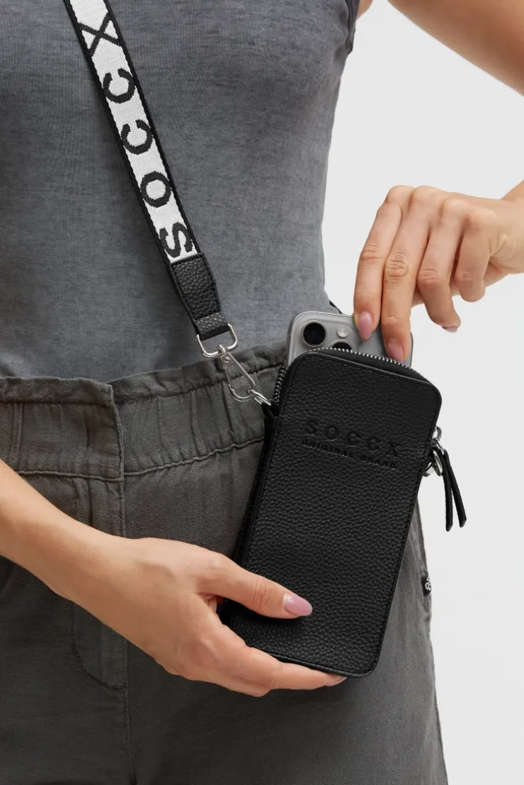 Smartphone-Tasche mit Logo und Intarsia-Webriemen black