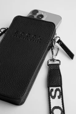 Smartphone-Tasche mit Logo und Intarsia-Webriemen black