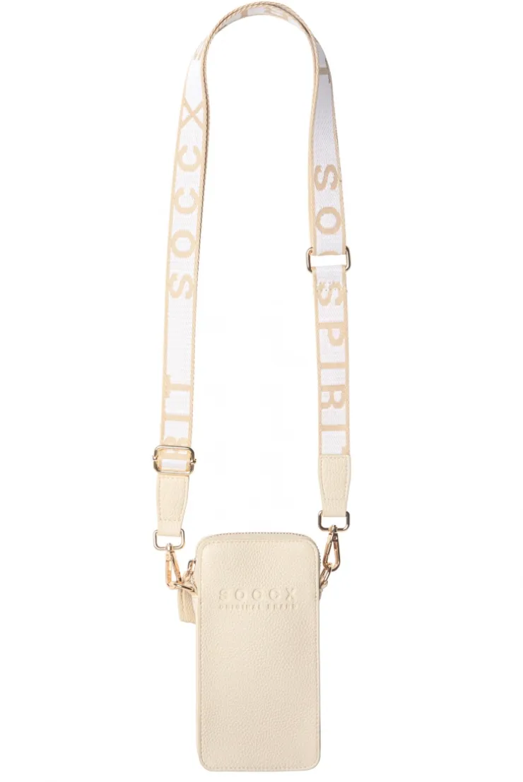 Smartphone-Tasche mit Logo und Intarsia-Webriemen old sand