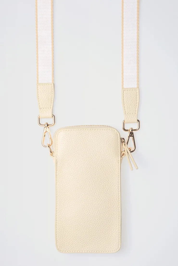 Smartphone-Tasche mit Logo und Intarsia-Webriemen old sand