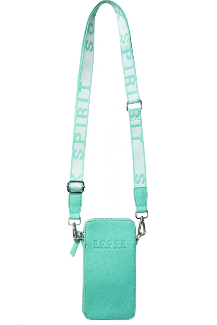 Smartphone-Tasche mit Logo und Intarsia-Webriemen misty mint