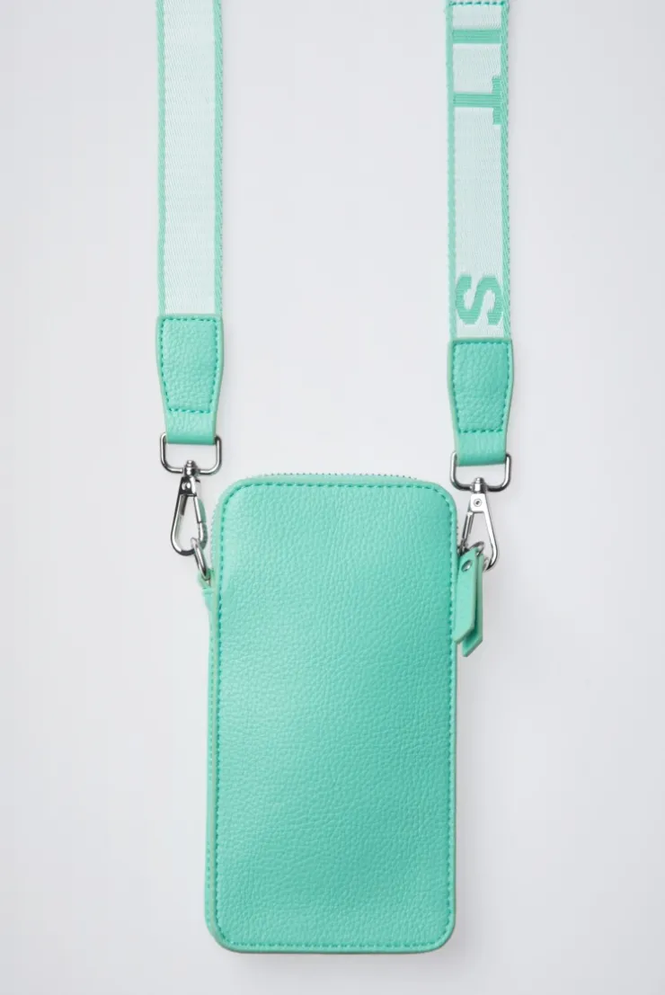 Smartphone-Tasche mit Logo und Intarsia-Webriemen misty mint