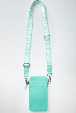 Smartphone-Tasche mit Logo und Intarsia-Webriemen misty mint