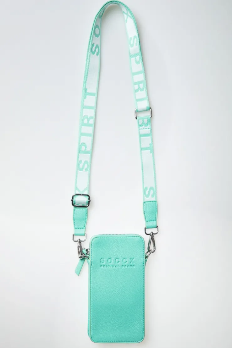 Smartphone-Tasche mit Logo und Intarsia-Webriemen misty mint