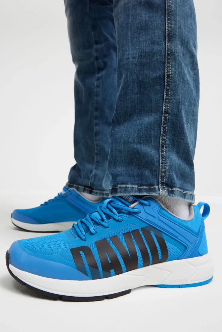 Sneaker im Jacquard-Strick mit Rubber Logo pacific blue