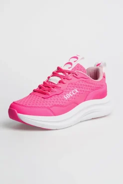Sneaker im Mesh-Design mit Logostick neon pink