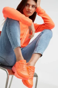 Sneaker Low im tonigen Materialmix shinning orange | 37