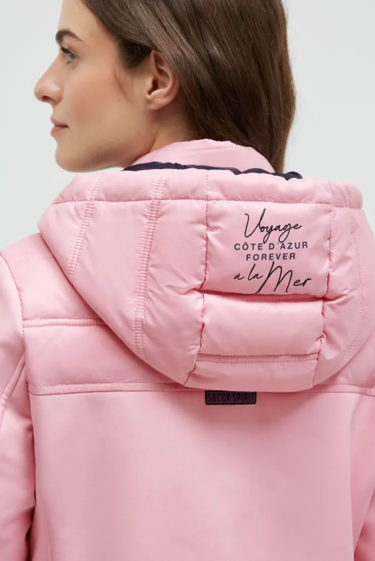 Softshell-Parka mit Kapuze im tonigen Materialmix french rose