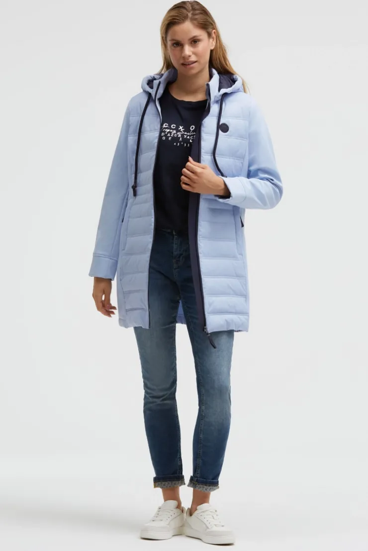 Softshell-Parka mit Kapuze im tonigen Materialmix cool blue
