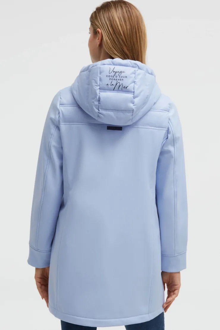 Softshell-Parka mit Kapuze im tonigen Materialmix cool blue