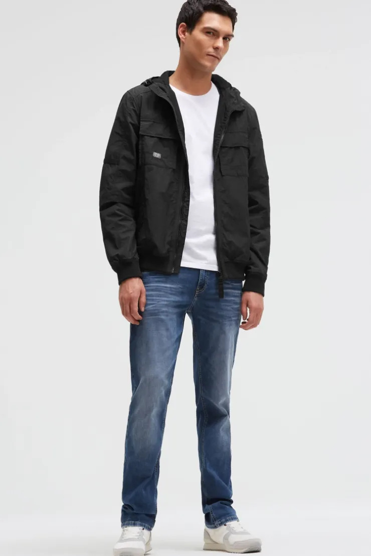 Sommer-Blouson mit Kapuze und Klappentaschen black