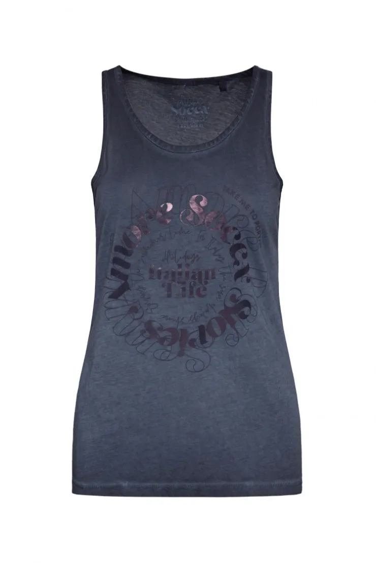 Sommertop Oil Dyed mit Print deep sea