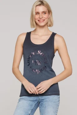 Sommertop Oil Dyed mit Print deep sea