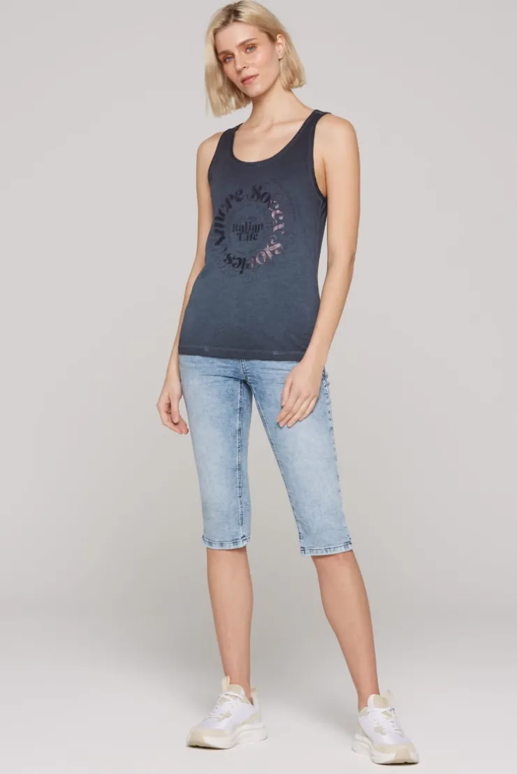 Sommertop Oil Dyed mit Print deep sea