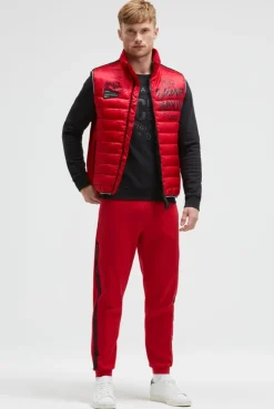 Steppweste im Materialmix mit Prints bright red